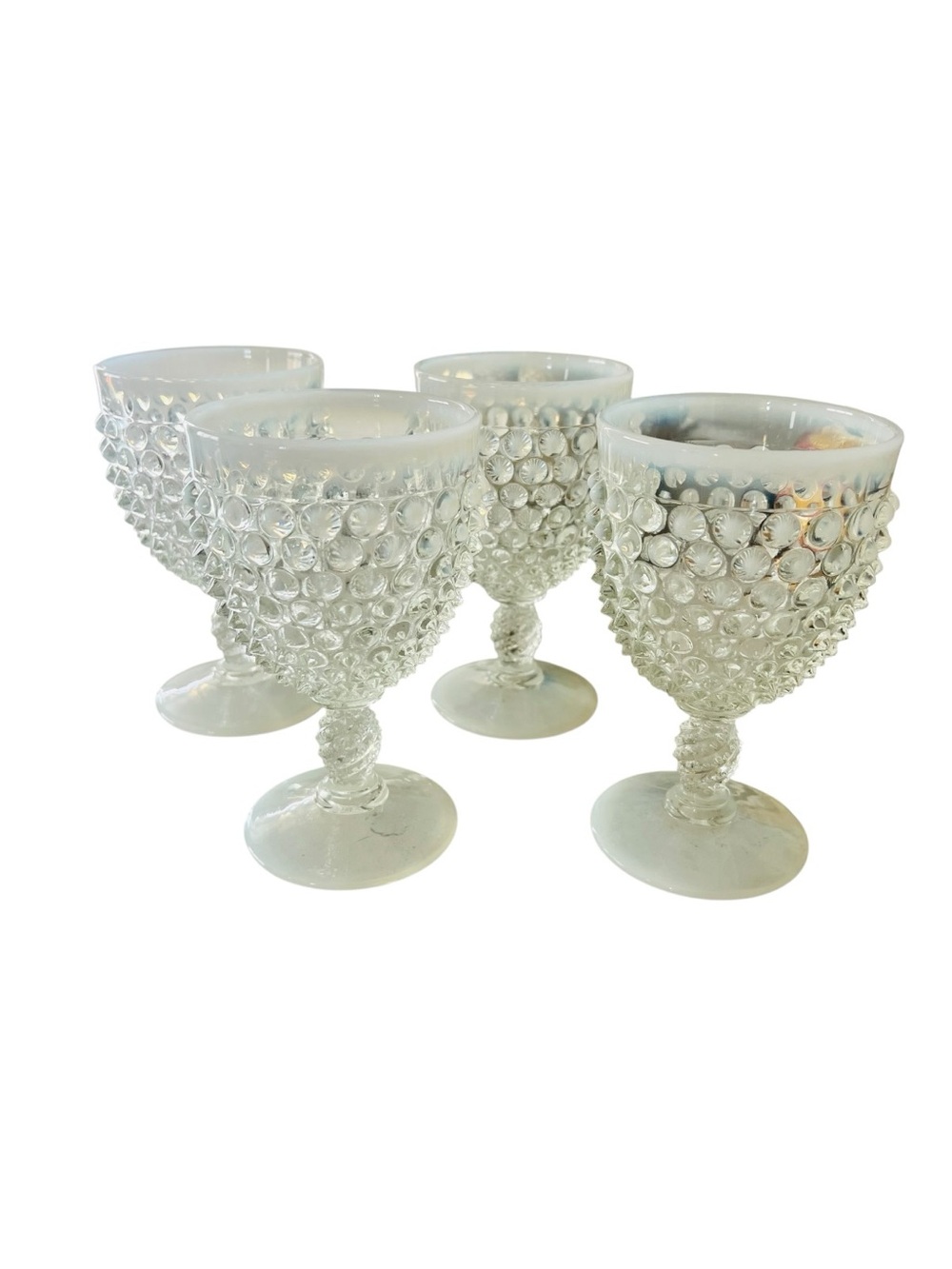 Vintage Fenton Moonstone Hobnail Opalescent Goblets Set of 4